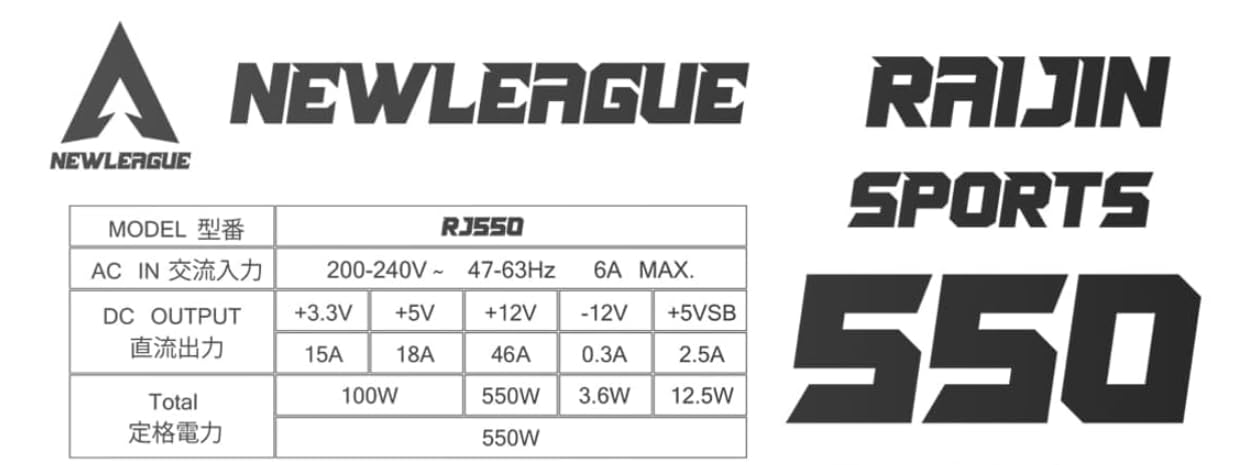 Amazon | NEWLEAGUE RJ GAMING シリーズ 電源ユニット, 550W, 80PLUS